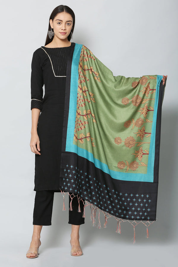 Women's Green & Black Color Art Silk Digital Printed Dupatta - VAABA