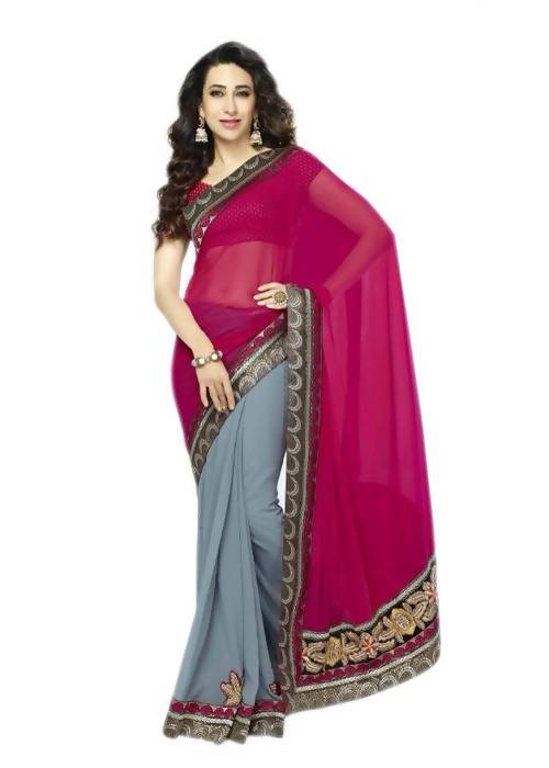 Women's Karishma Kapoor Pink & Grey Designer Georgette Saree - Vamika