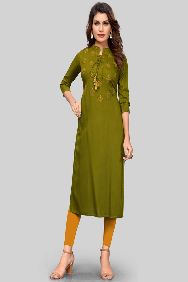 Women's Mehendi Green Straight Kurta By Vbuyz- (1Pc Set)