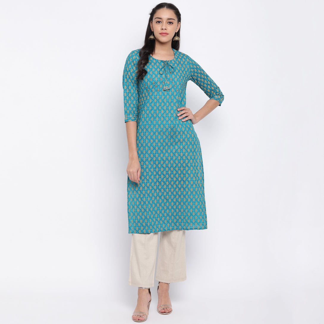 Women's Aqua Printed Cotton Kurti By Vbuyz- (1Pc Set)