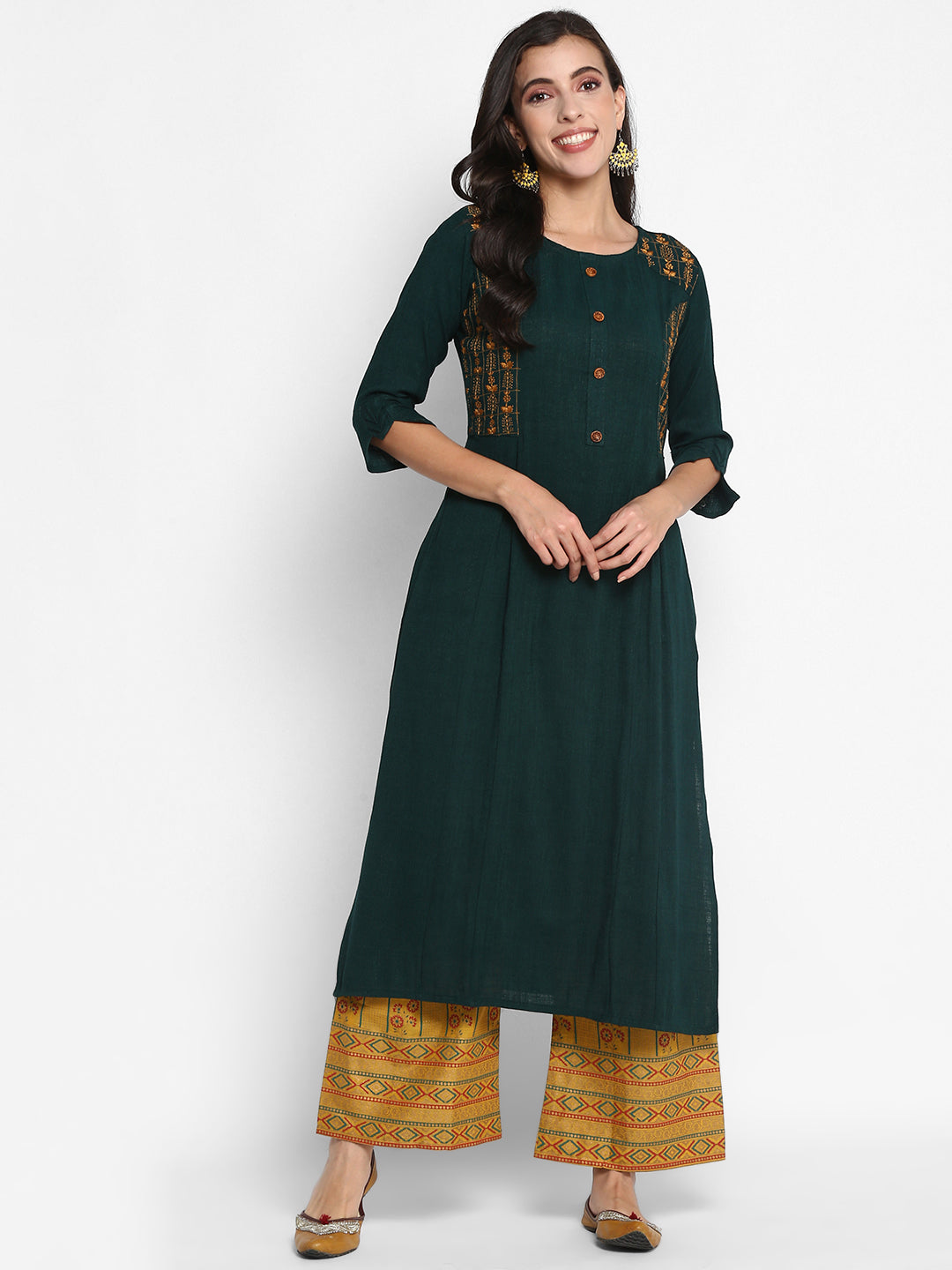 Women's Green Color Embroidery Rayon Blend  Solid Straight Kurta - Vaaba