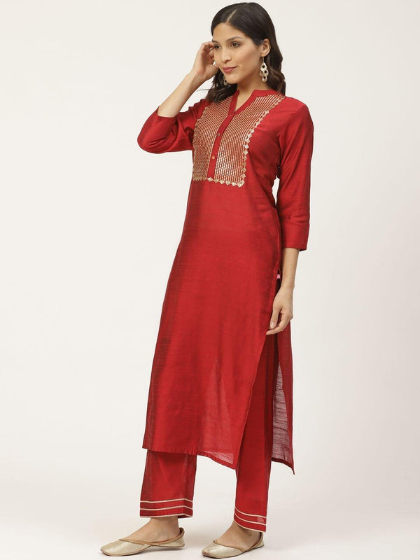 Red Yoke Design Kurta With Palazzos - Indiakreations