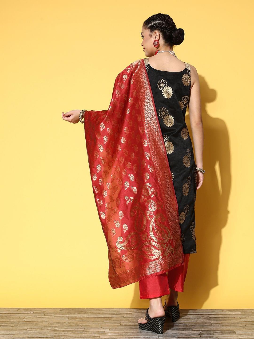 Varanga women brocade kurta with solid pant and brocade dupatta - Indiakreations