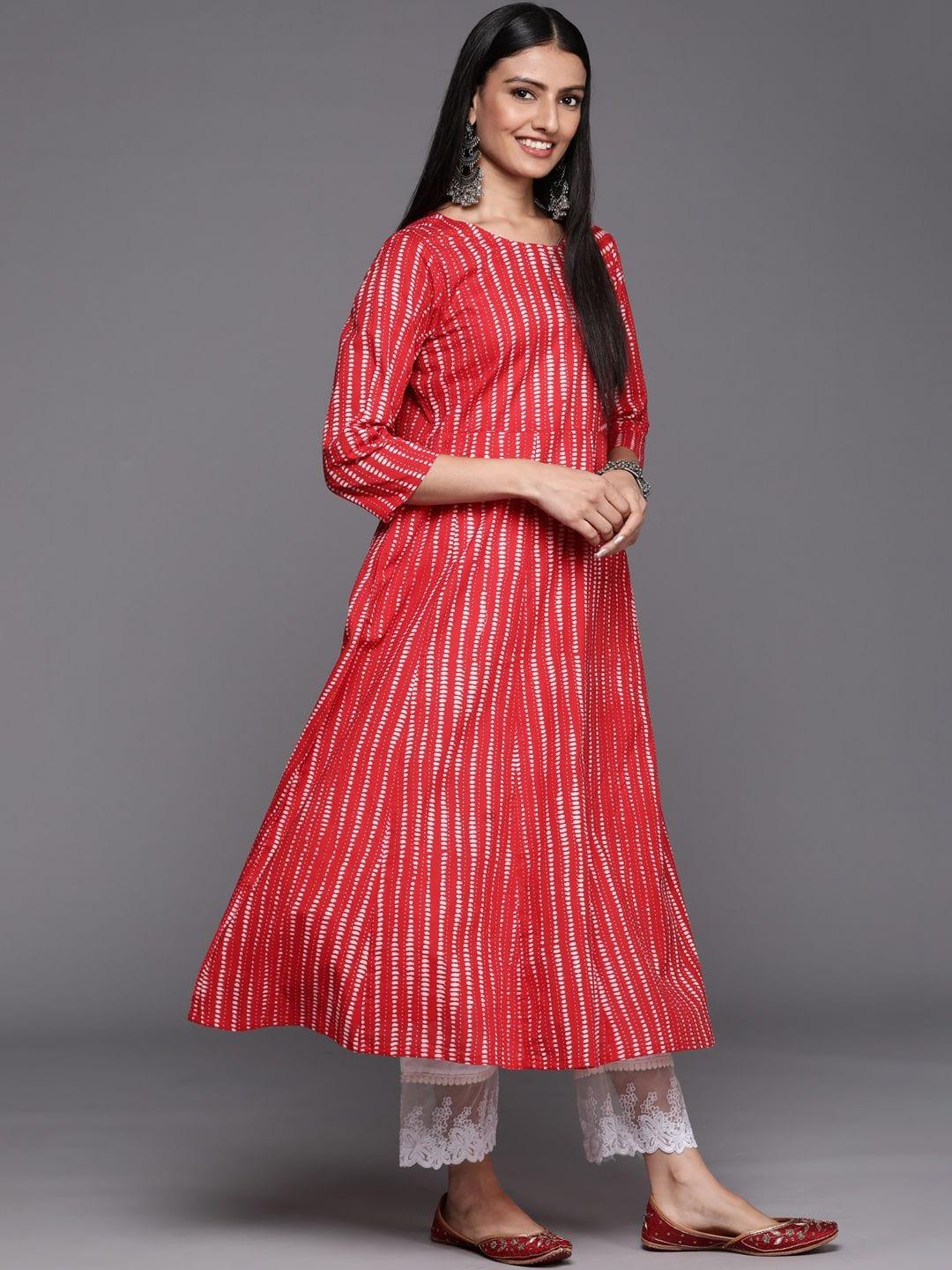 red printed A-line kurta with three quarter sleeves - Indiakreations