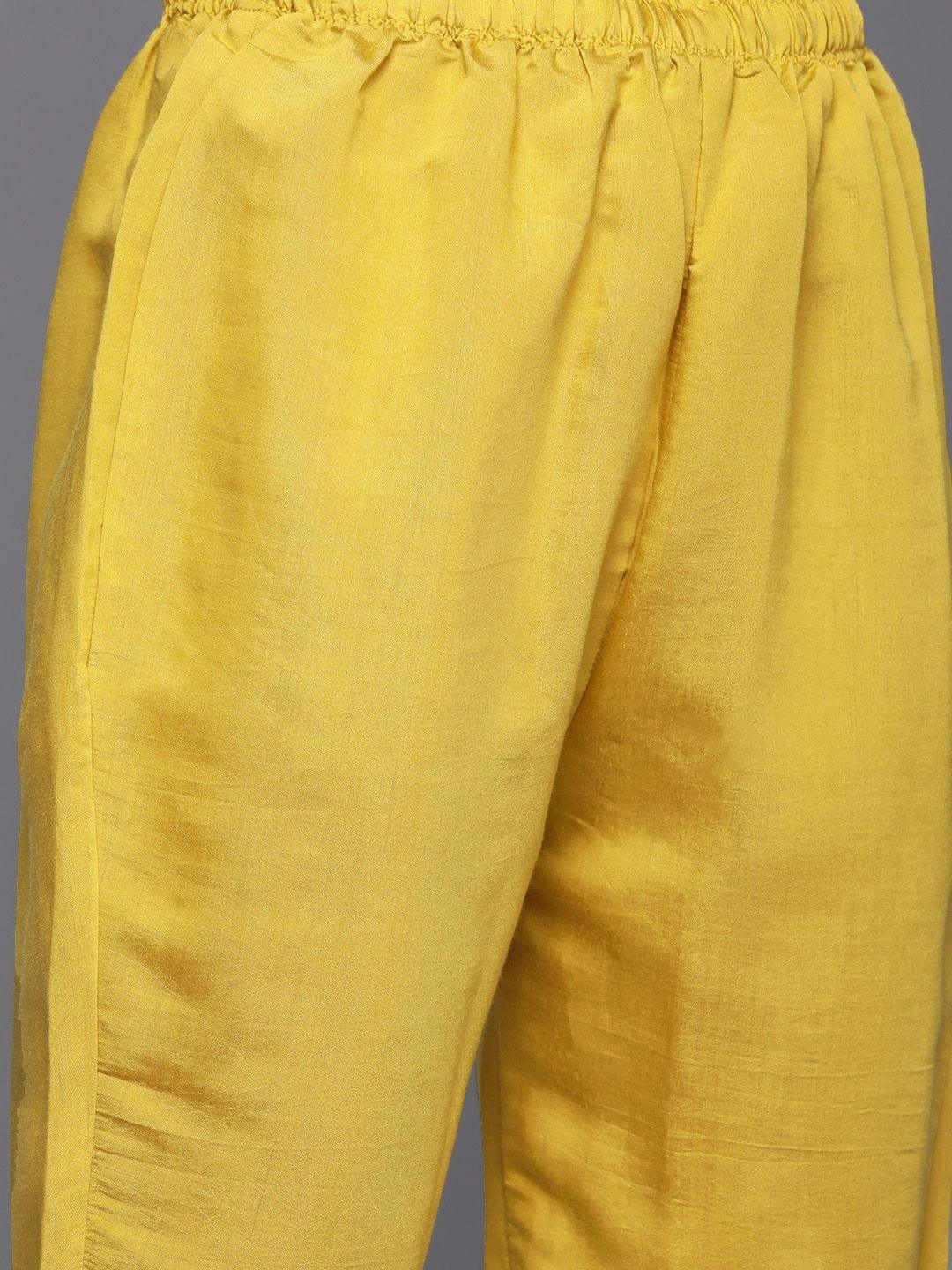 Varanga Yellow Embroidered Kurta Paired With Tonal Straight Bottom And Dupatta - Indiakreations