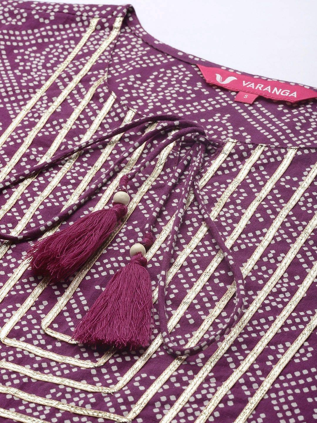 Purple Round Neck Straight Kurta With Lace Detailing On Yoke - Indiakreations