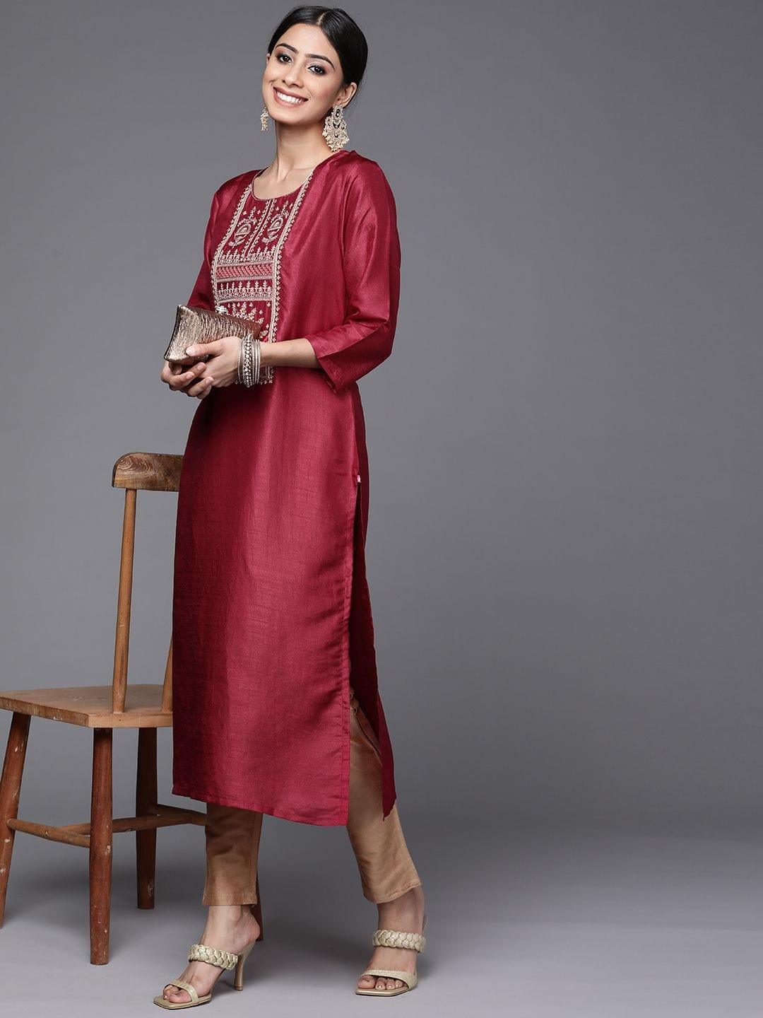 Women Magenta Embellished Gota Patti Kurta - Indiakreations