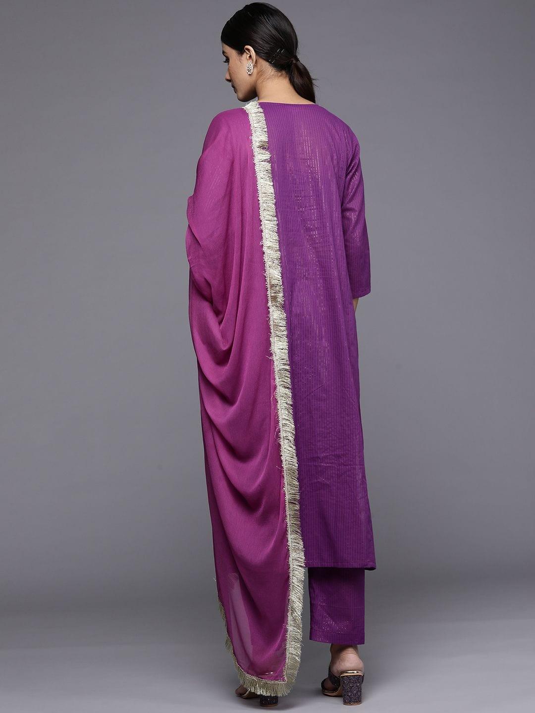 Varanga Purple Gota Embroidered Kurta Paired With Tonal Bottom And Dupatta - Indiakreations