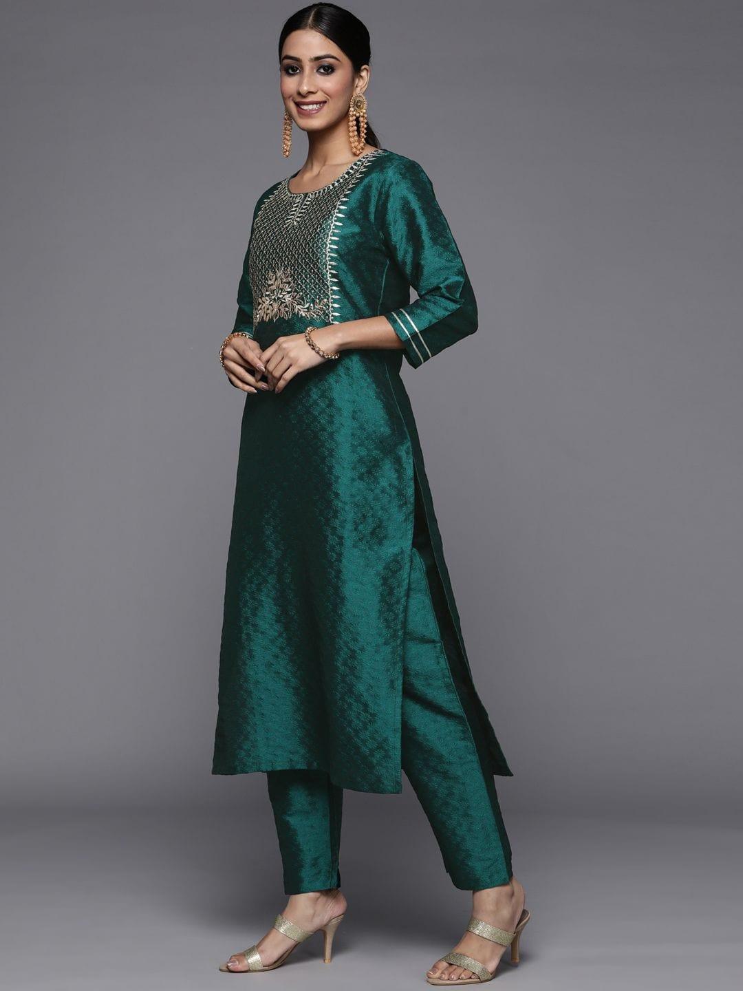 Varanga blue embroidered kurta paired with straight bottom and contrast dupatta - Indiakreations