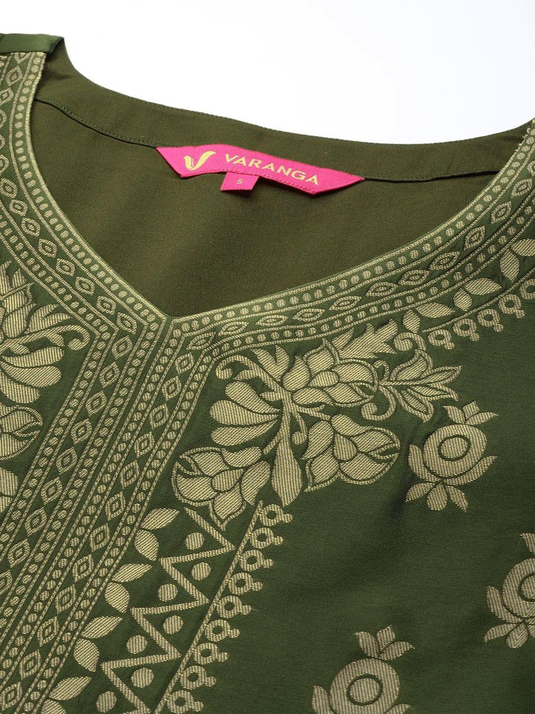 Varanga Women Olive Green Ethnic Motifs Kurta with Trousers & With Dupatta - Indiakreations