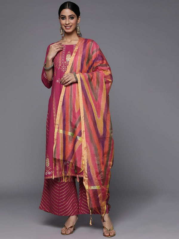 Varanga pink printed kurta paired with tonal plazzo and contrast dupatta - Indiakreations