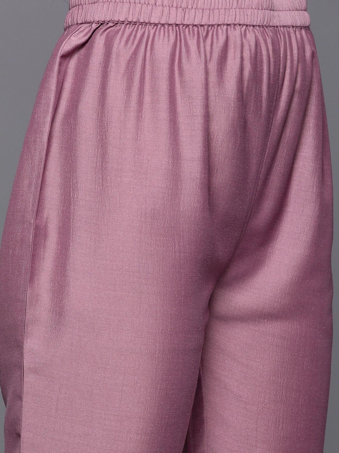 Varanga Mauve Embroidred Kurta Paired With Tonal Bottom And Dupatta - Indiakreations