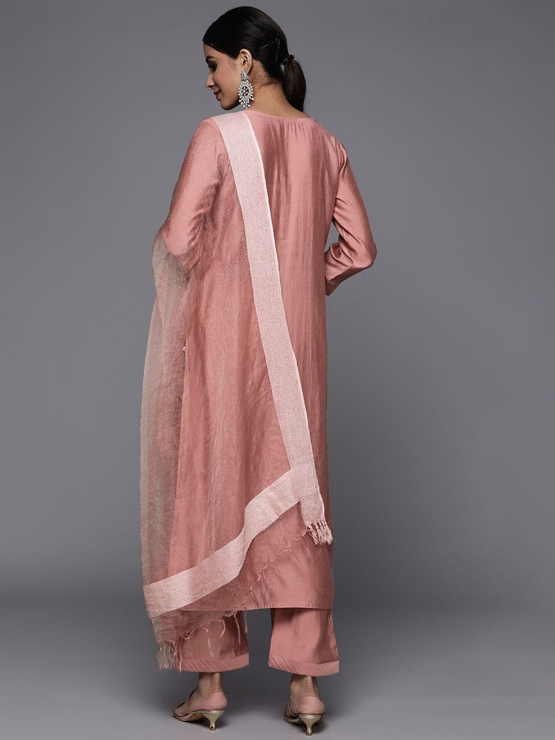 Varanga pink embroidered kurta paired straight tonal bottom and dupatta - Indiakreations