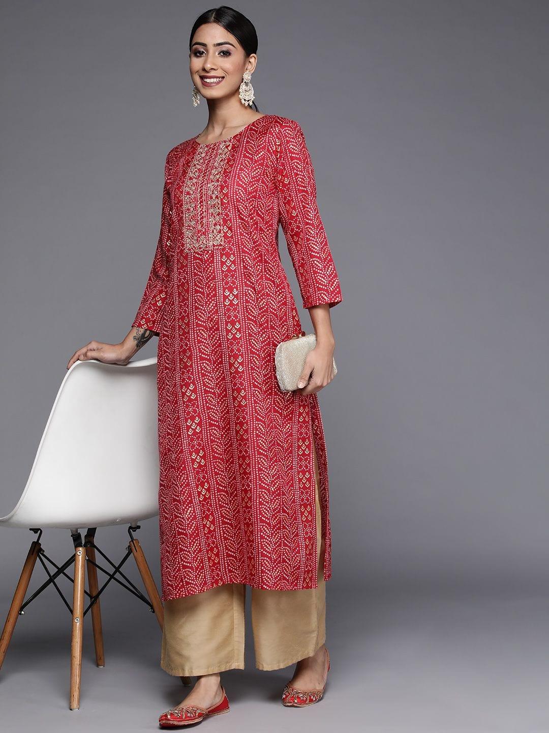 women maroon gold printed embroidered kurta - Indiakreations