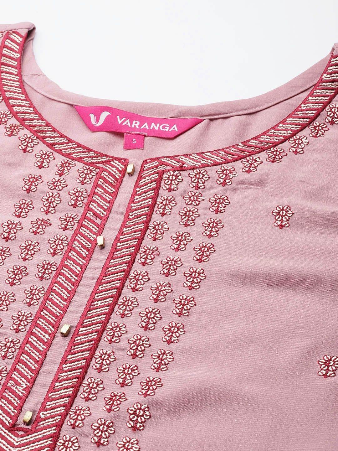 Varanga Women Pink Ethnic Motifs Embroidered Sequinned Kurta with Trousers & With Dupatta - Indiakreations