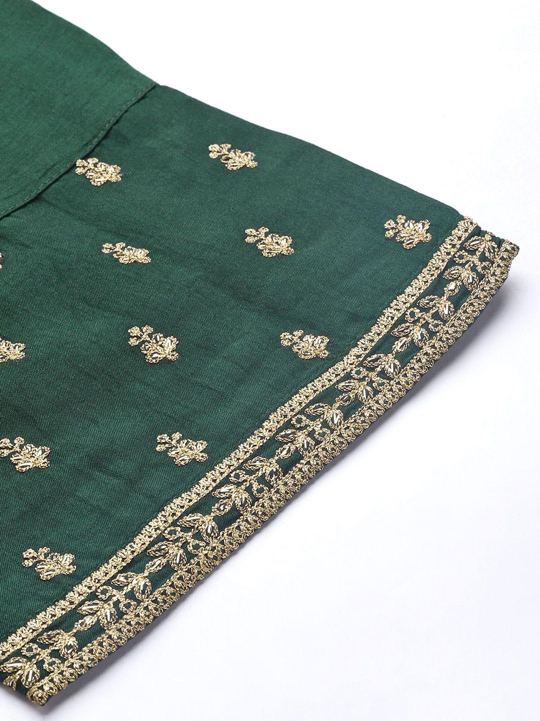 Varanga Green Embroidered Kurta With Embroidered Trouser And Ombre Dupatta - Indiakreations