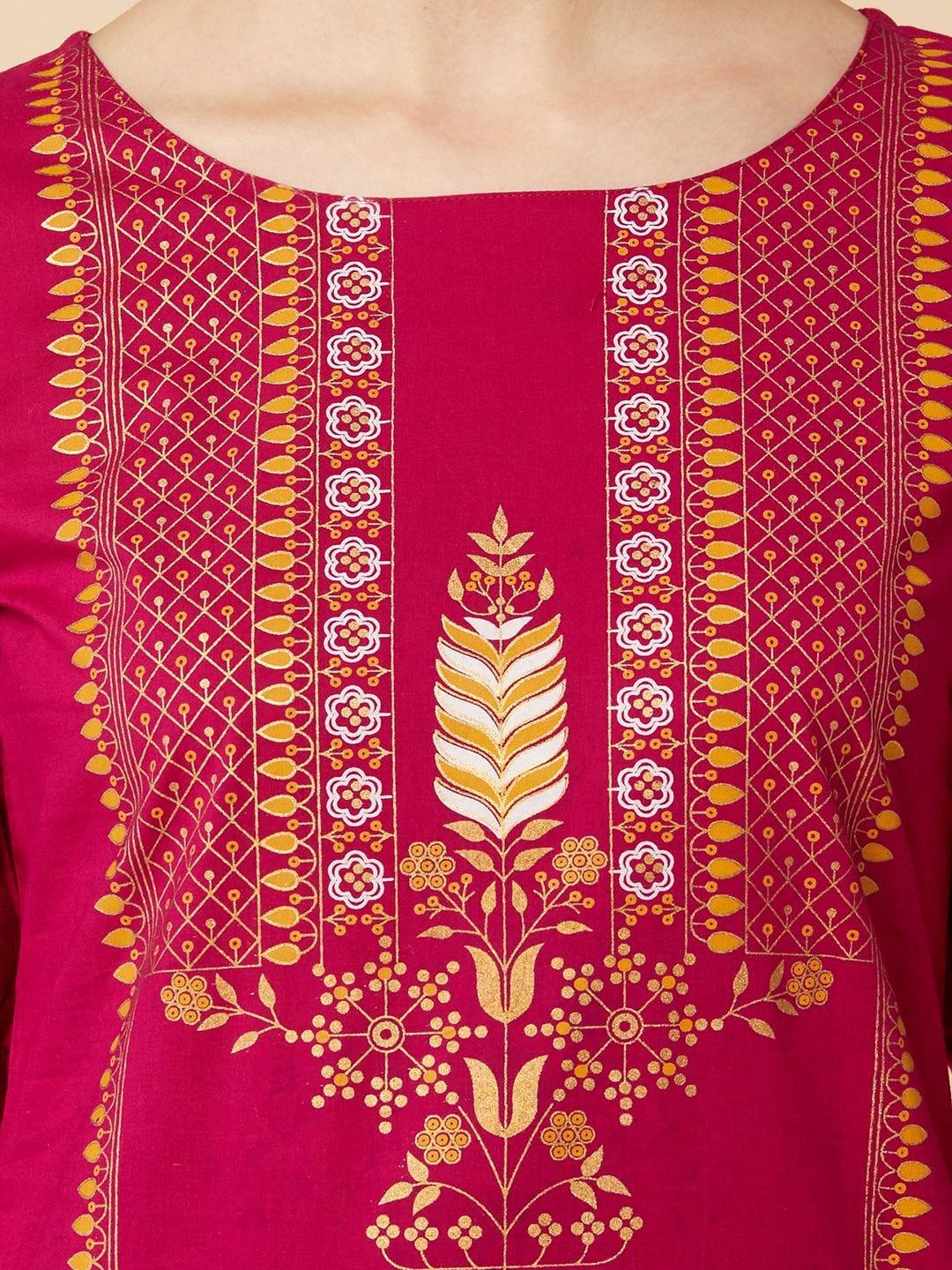 Varanga Women Magenta & Beige Printed Kurta with Palazzos - Indiakreations