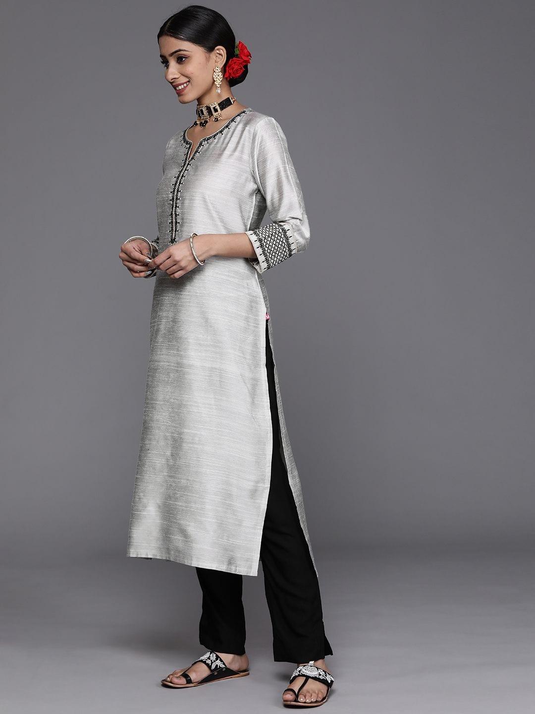 Varanga Women Grey & Black Kurta with Trousers & Dupatta - Indiakreations