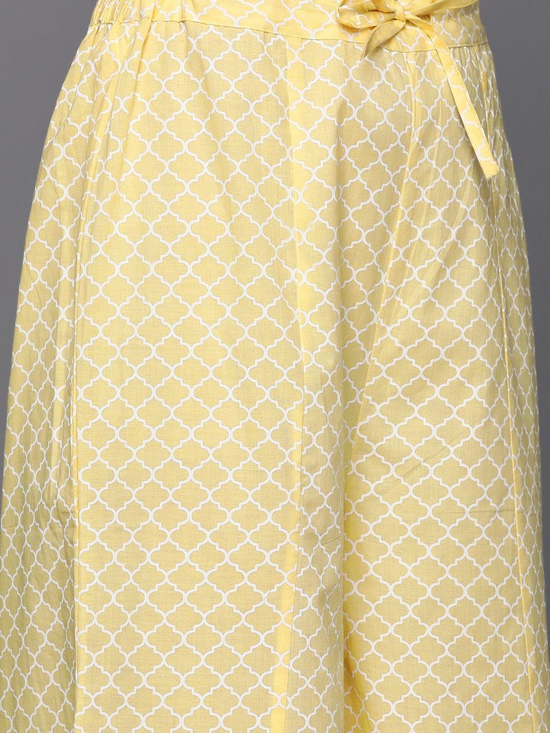 Varanga yellow printed kurta paired with straight printed bottom and contrast dupatta - Indiakreations