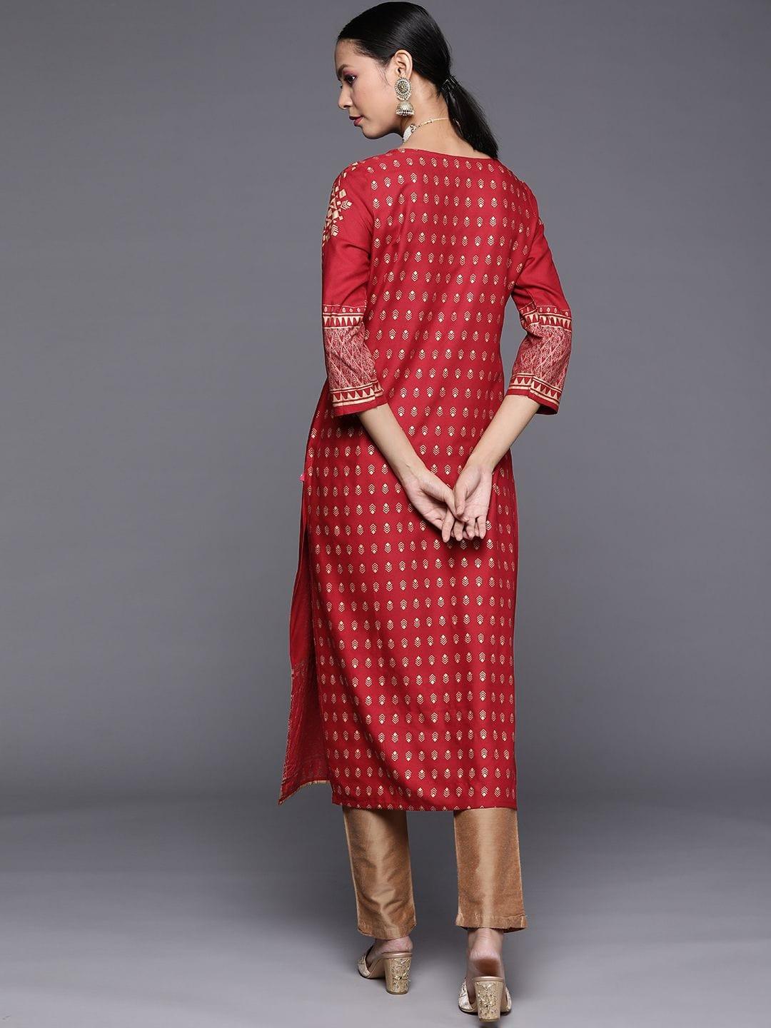 Women Maroon Printed Straight Kurta - Indiakreations