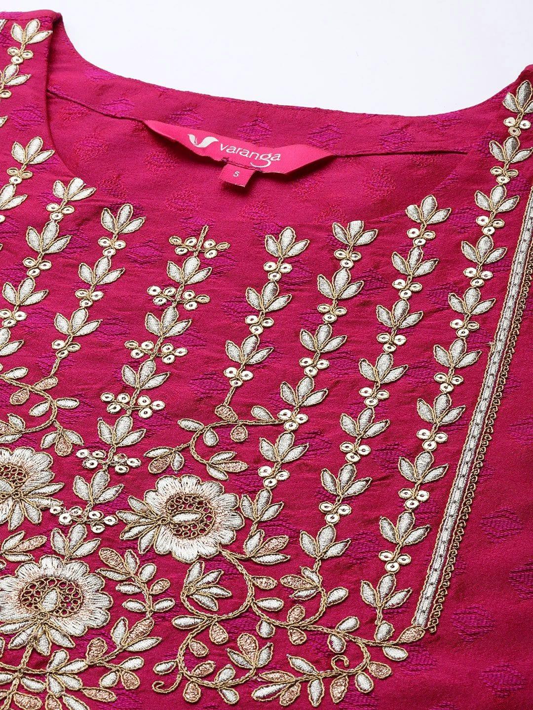 Varanga pink embroidered kurta paired with straight bottom - Indiakreations