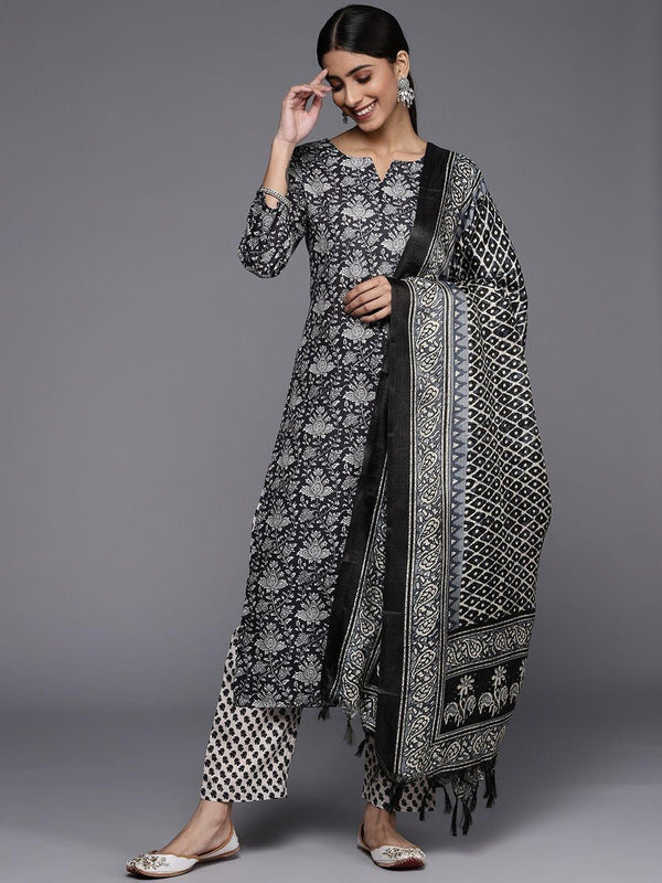 Varanga black and offwhite digital printed kurta paired with printed palazzo and dupatta - Indiakreations