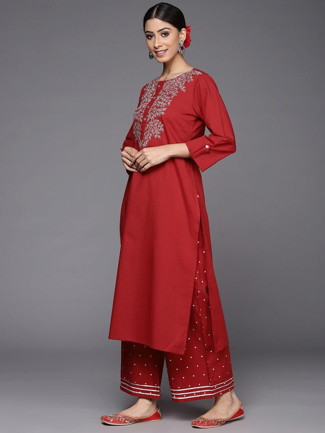 Varanga women straight emroidered kurta with printed bottom - Indiakreations