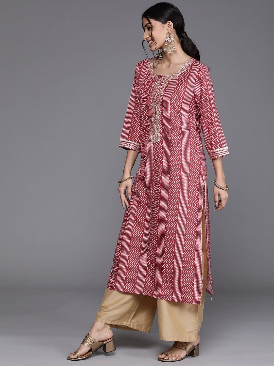 Women Red & Beige Bandhani Printed Indie Prints Kurta - Indiakreations