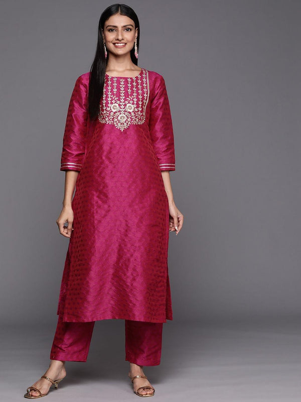 Varanga pink embroidered kurta paired with straight bottom - Indiakreations