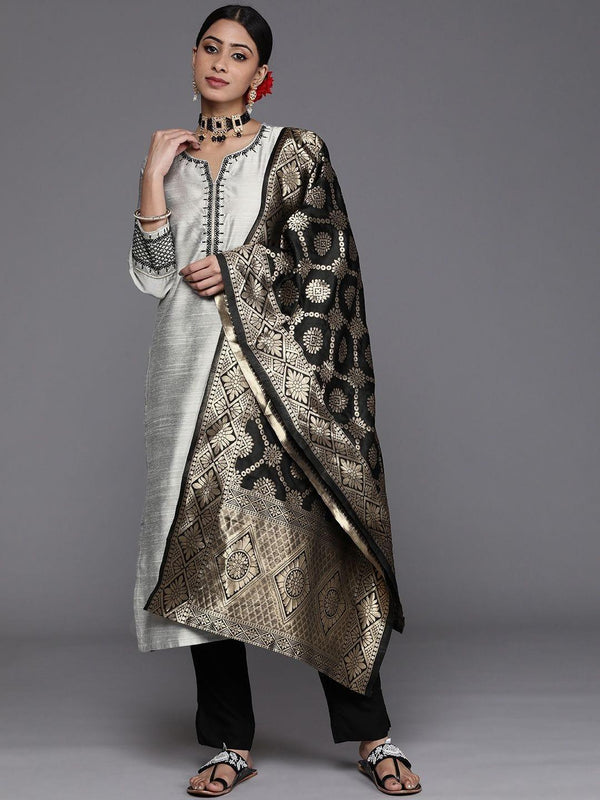 Varanga Women Grey & Black Kurta with Trousers & Dupatta - Indiakreations