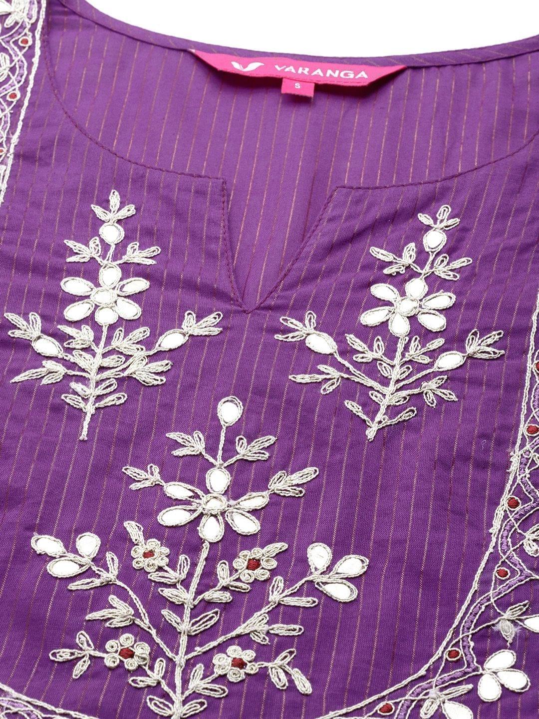 Varanga Purple Gota Embroidered Kurta Paired With Tonal Bottom And Dupatta - Indiakreations