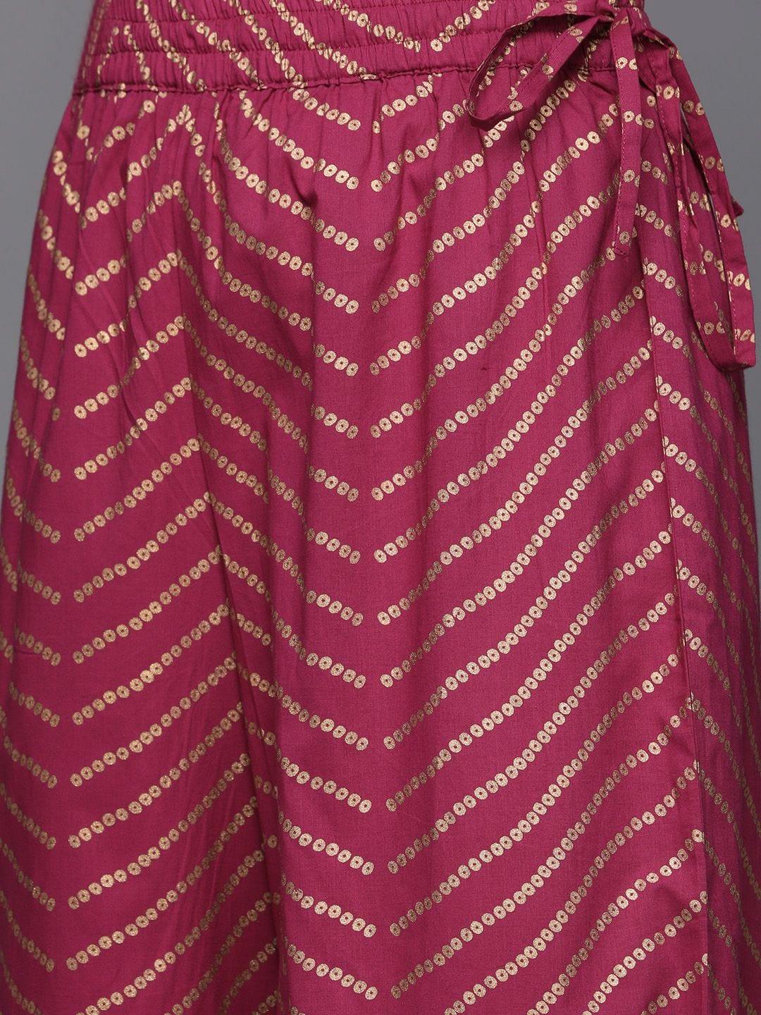 Varanga pink printed kurta paired with tonal plazzo and contrast dupatta - Indiakreations