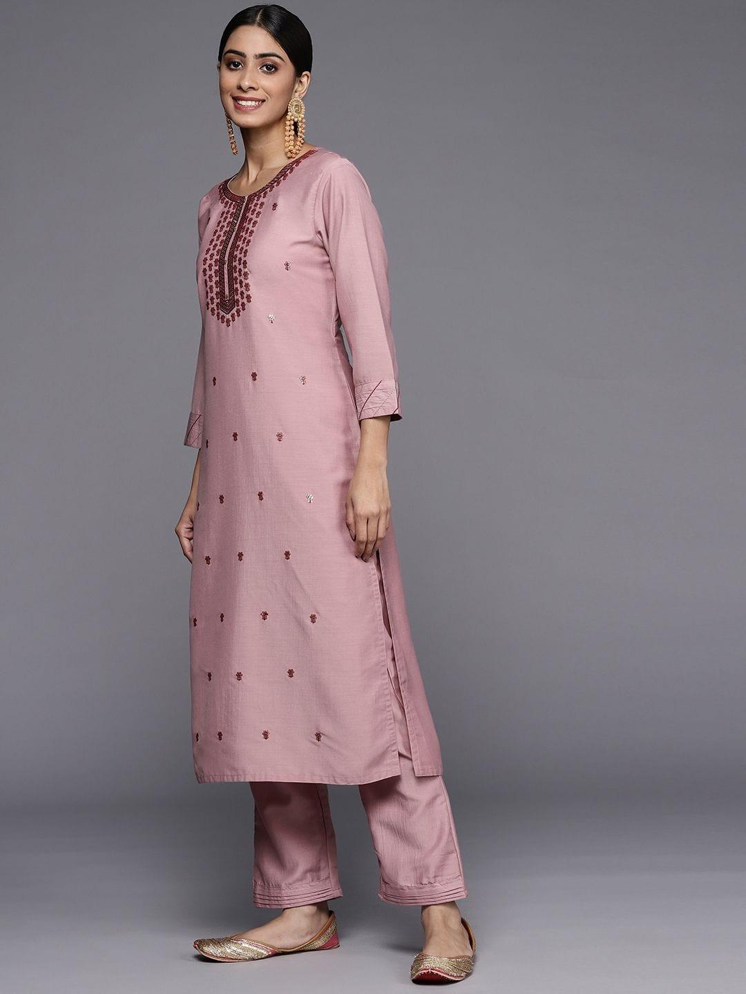 Varanga Women Pink Ethnic Motifs Embroidered Sequinned Kurta with Trousers & With Dupatta - Indiakreations