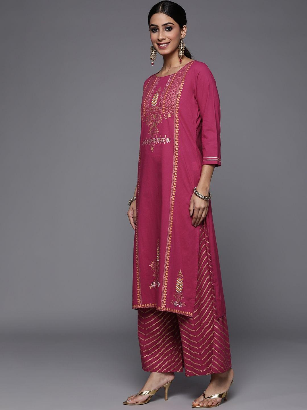 Varanga pink printed kurta paired with tonal plazzo and contrast dupatta - Indiakreations