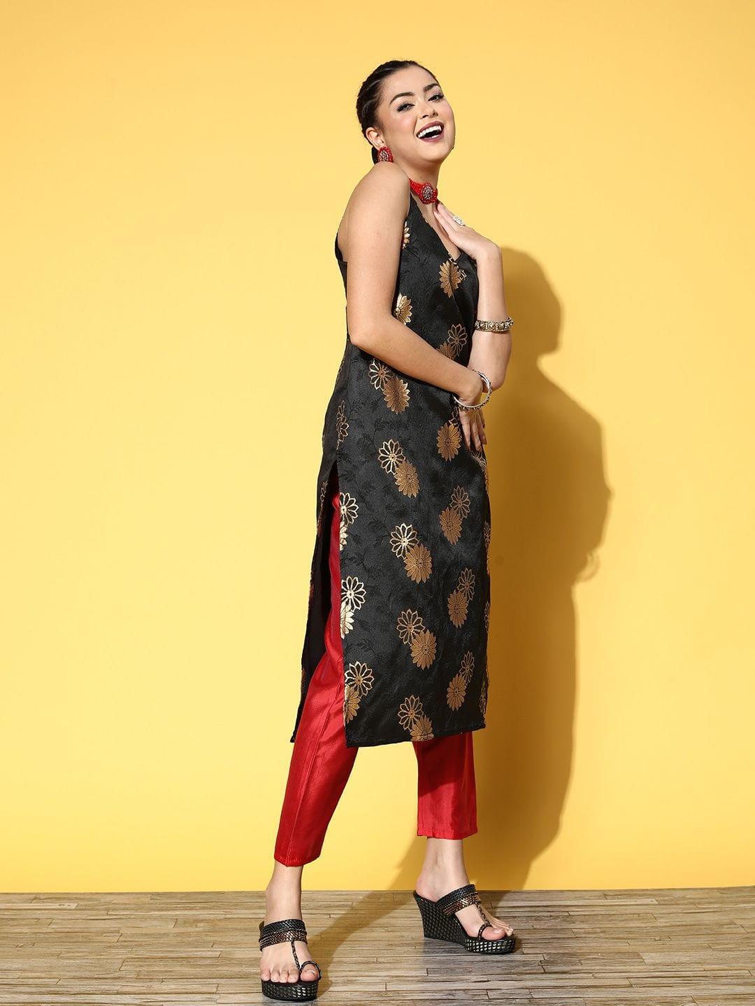 Varanga women brocade kurta with solid pant and brocade dupatta - Indiakreations