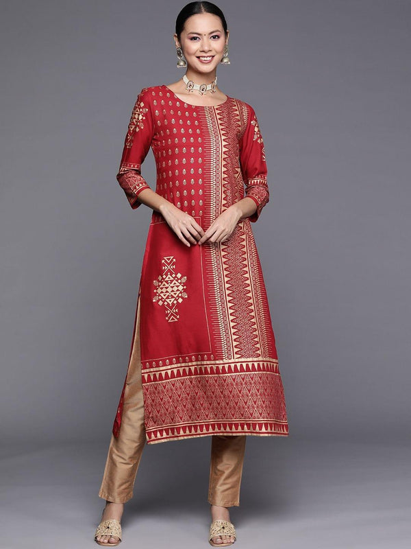 Women Maroon Printed Straight Kurta - Indiakreations