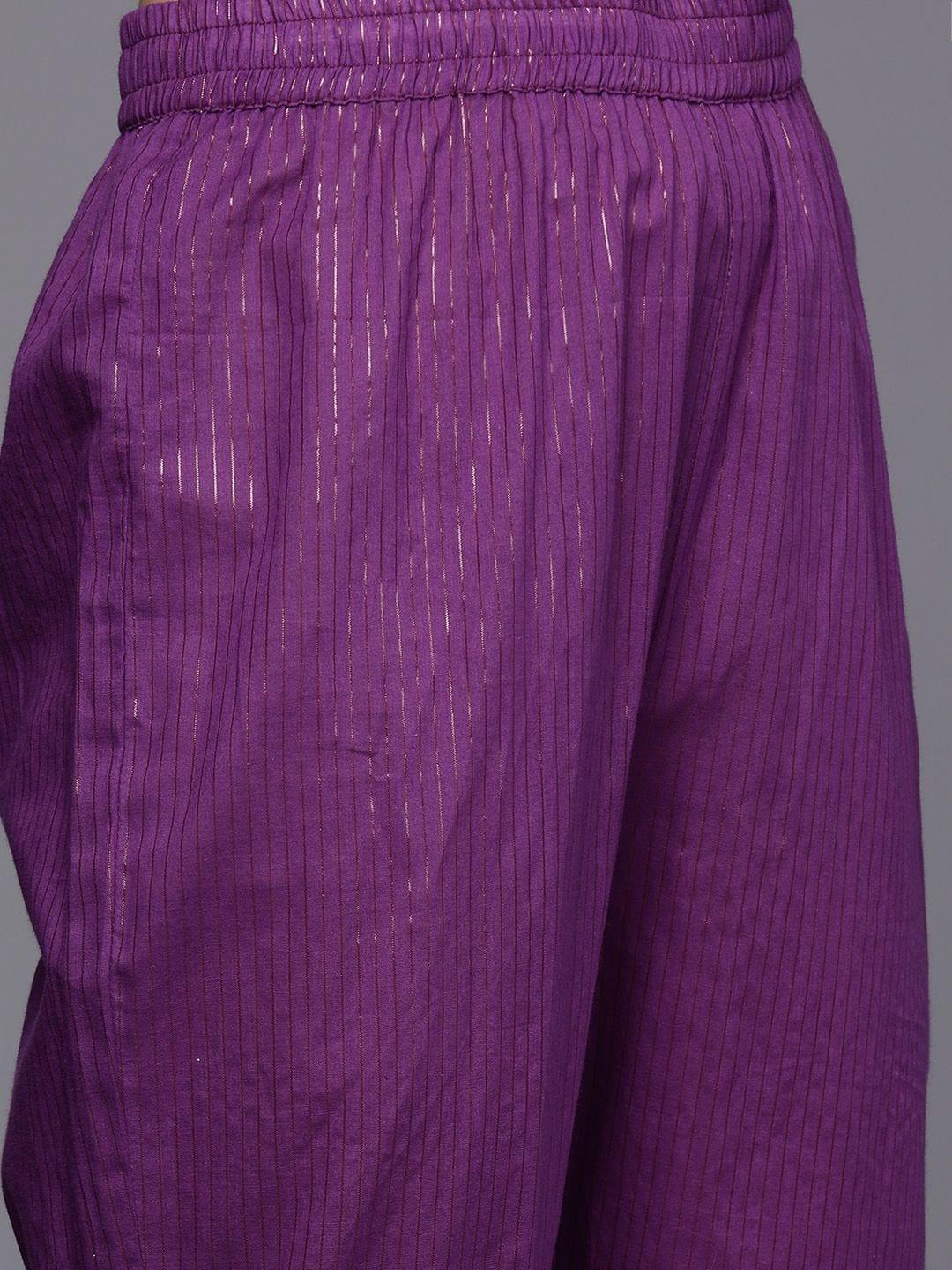 Varanga Purple Gota Embroidered Kurta Paired With Tonal Bottom And Dupatta - Indiakreations