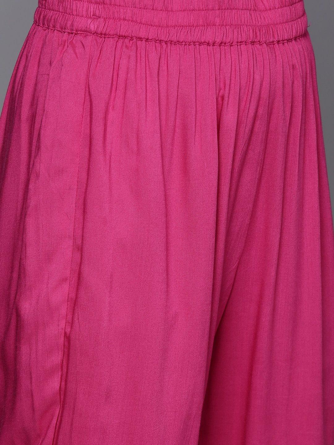 Varanga fuchsia leheriya print kurta with straight pant and leheriya chiffon dupatta - Indiakreations