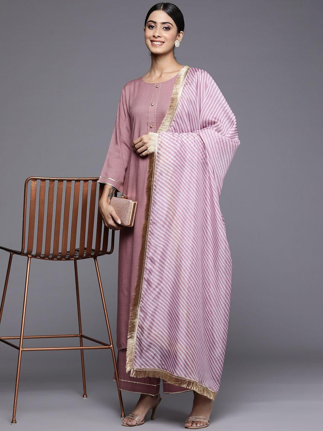 Varanga Mauve Embroidred Kurta Paired With Tonal Bottom And Dupatta - Indiakreations