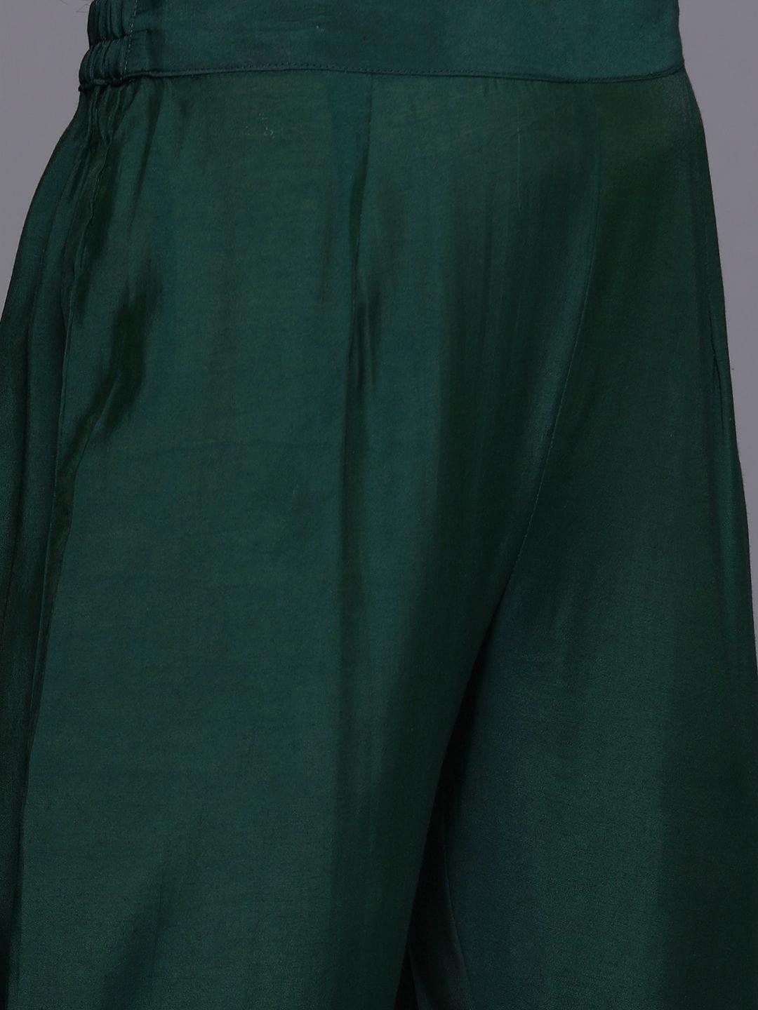 Varanga Green Embroidered Kurta Paired With Tonal Bottom And Contrast Dupatta - Indiakreations