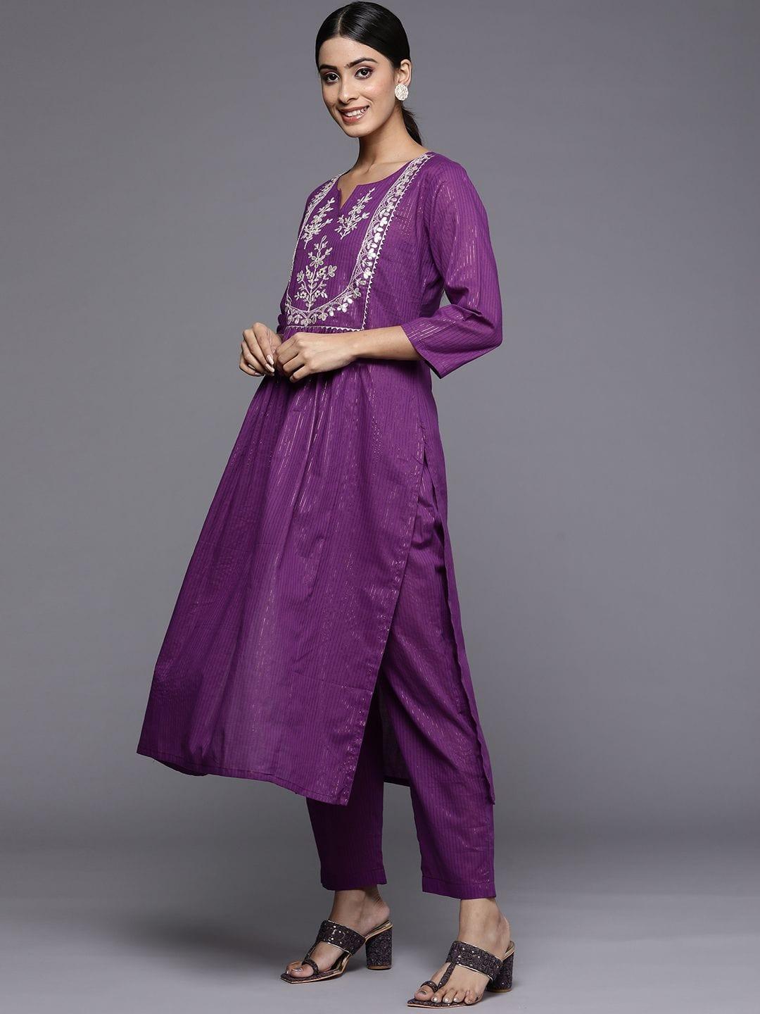 Varanga Purple Gota Embroidered Kurta Paired With Tonal Bottom And Dupatta - Indiakreations