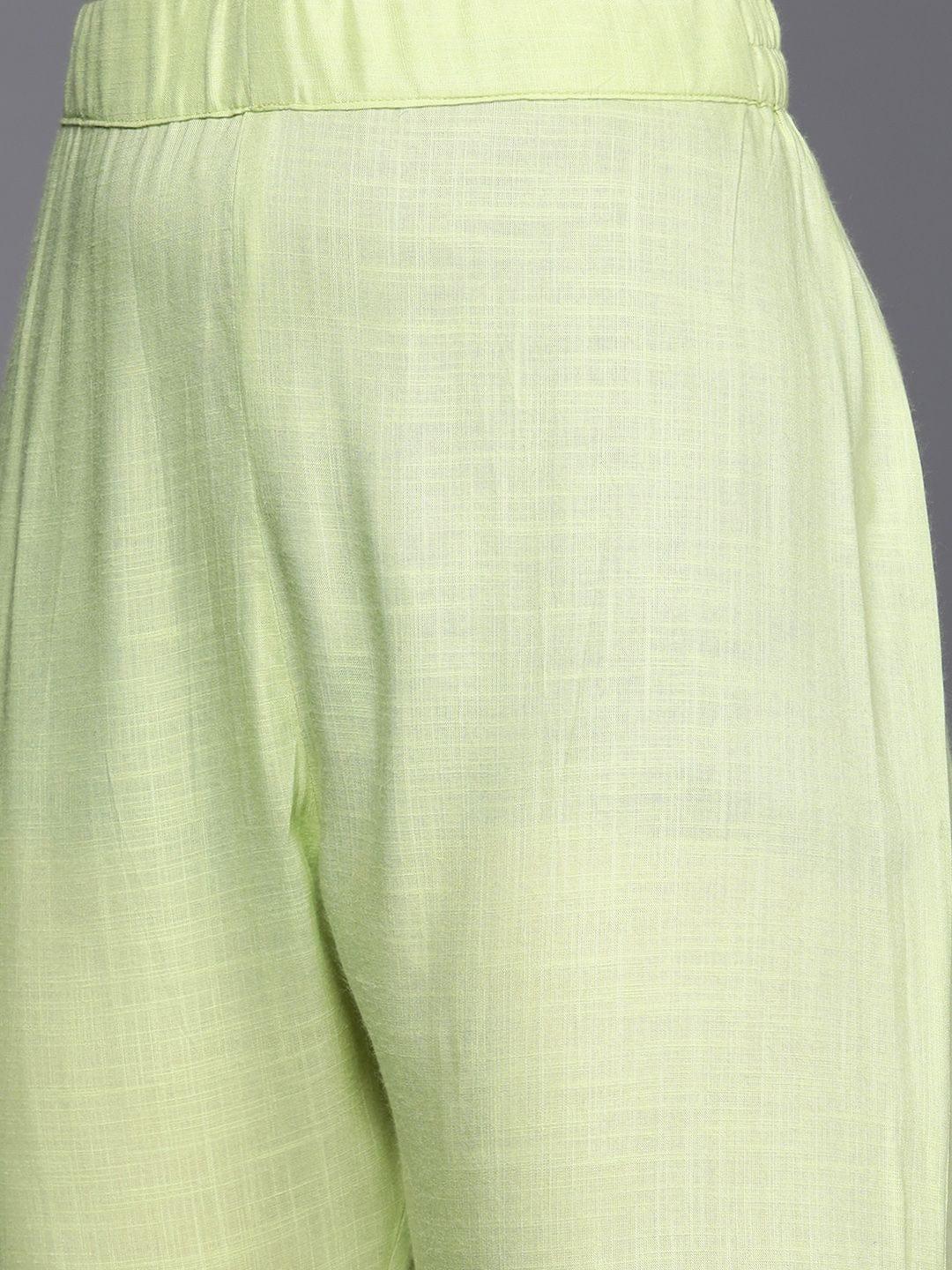 Varanga green kurta with lace embellishment paired with straight pant and dupatta - Indiakreations