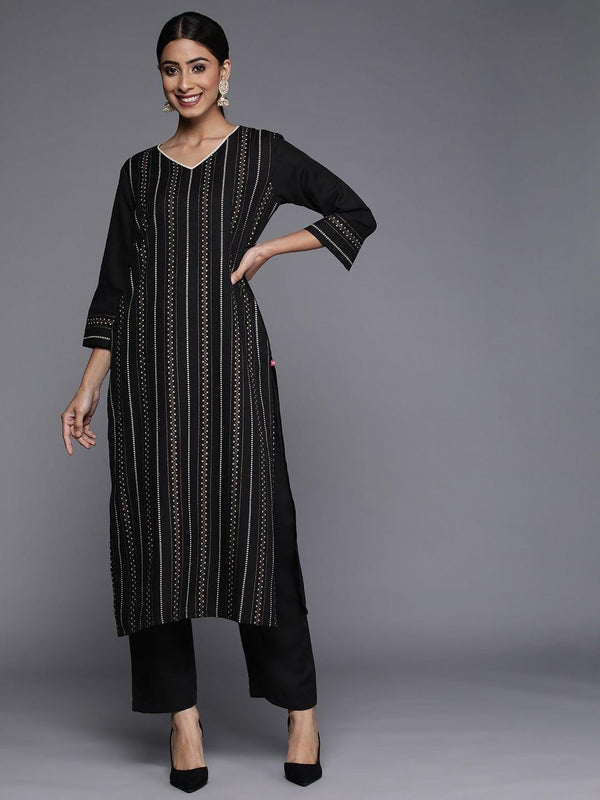 Varanga black khari printed straight kurta with straight trouser - Indiakreations