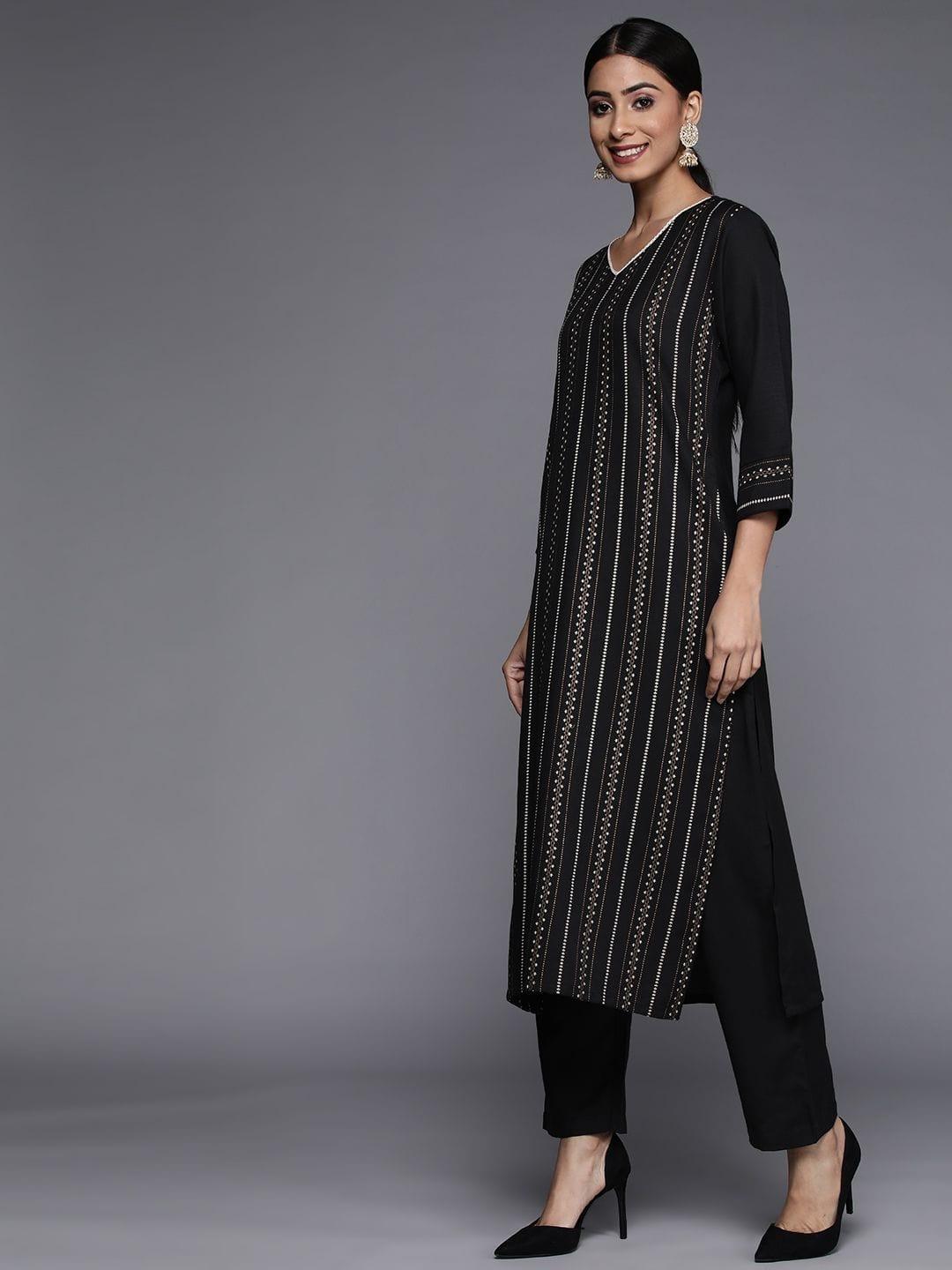 Varanga black khari printed straight kurta with straight trouser - Indiakreations