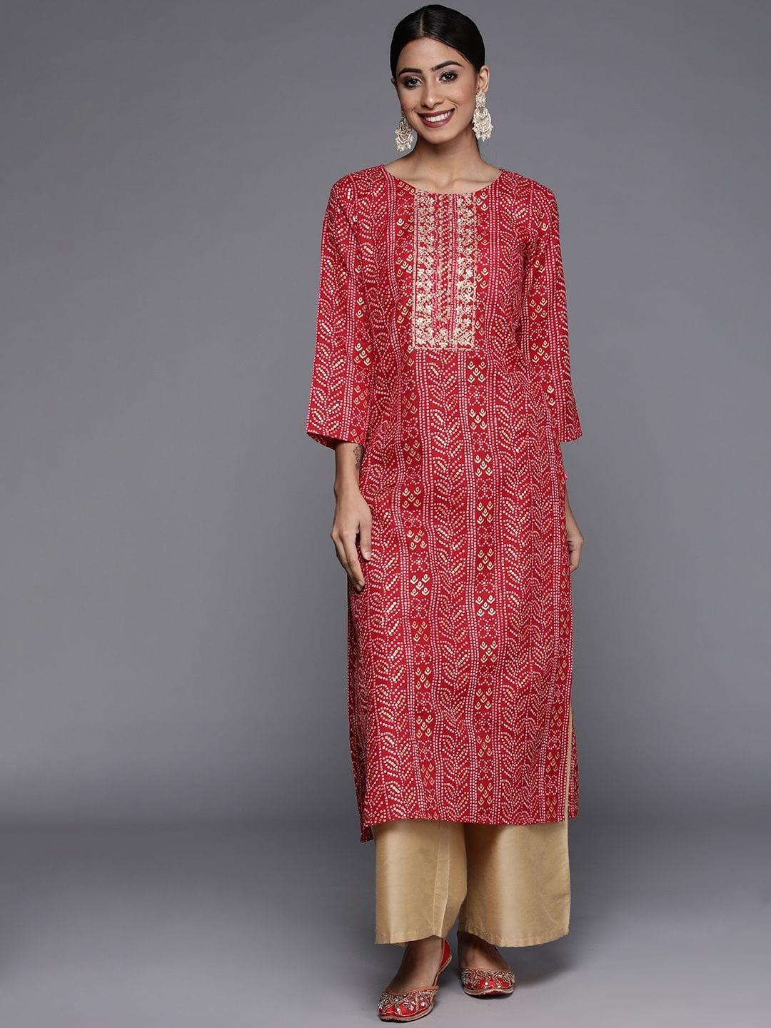 women maroon gold printed embroidered kurta - Indiakreations