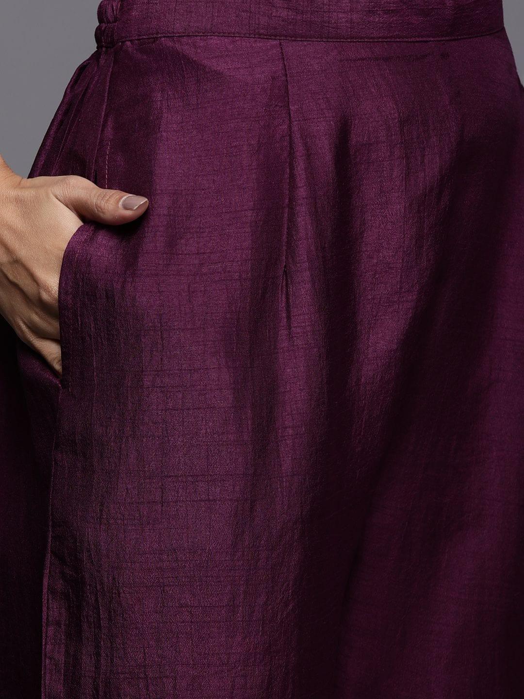 Varanga purple brocade kurta paired with straight trouser and chiffon dupatta - Indiakreations