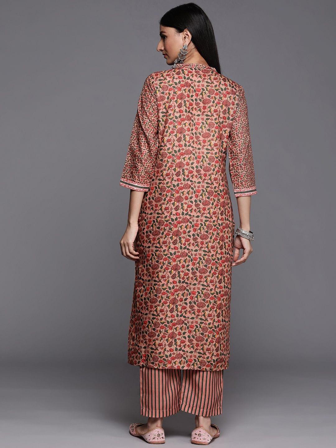 Varanga peach floral printed kurta paired with printed plazzo - Indiakreations