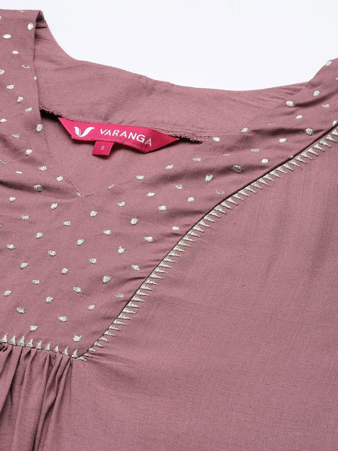 Varanga mauve embroidered A-line kurta with palazzo and dupatta - Indiakreations