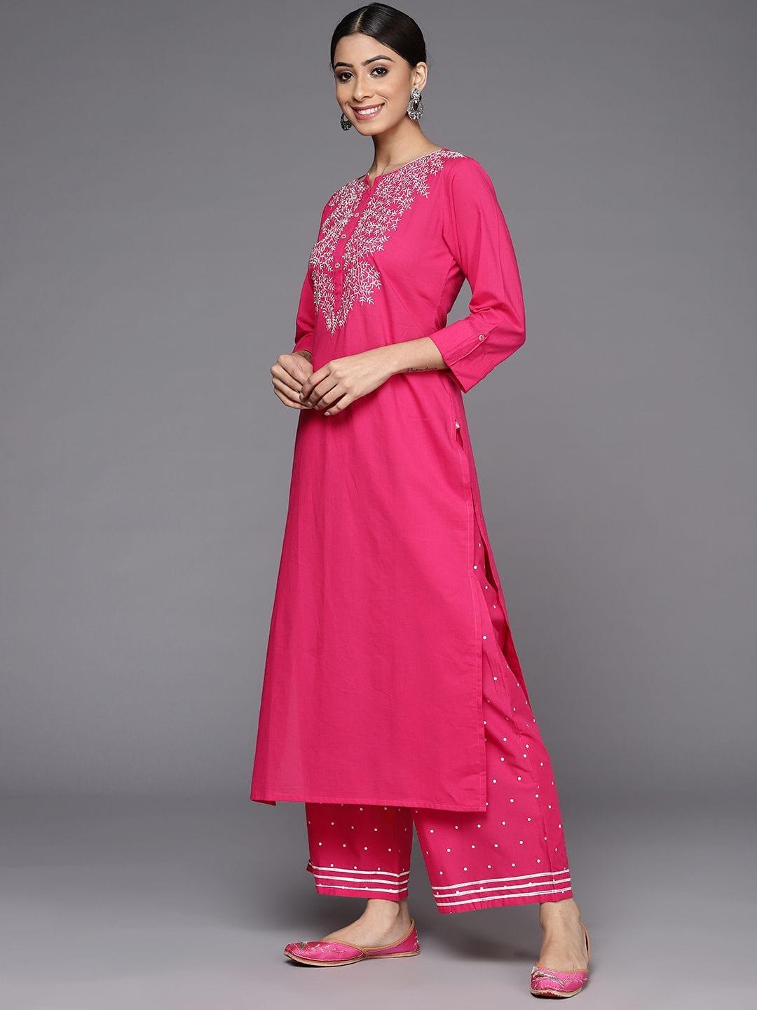 Varanga women straight emroidered kurta with printed bottom - Indiakreations