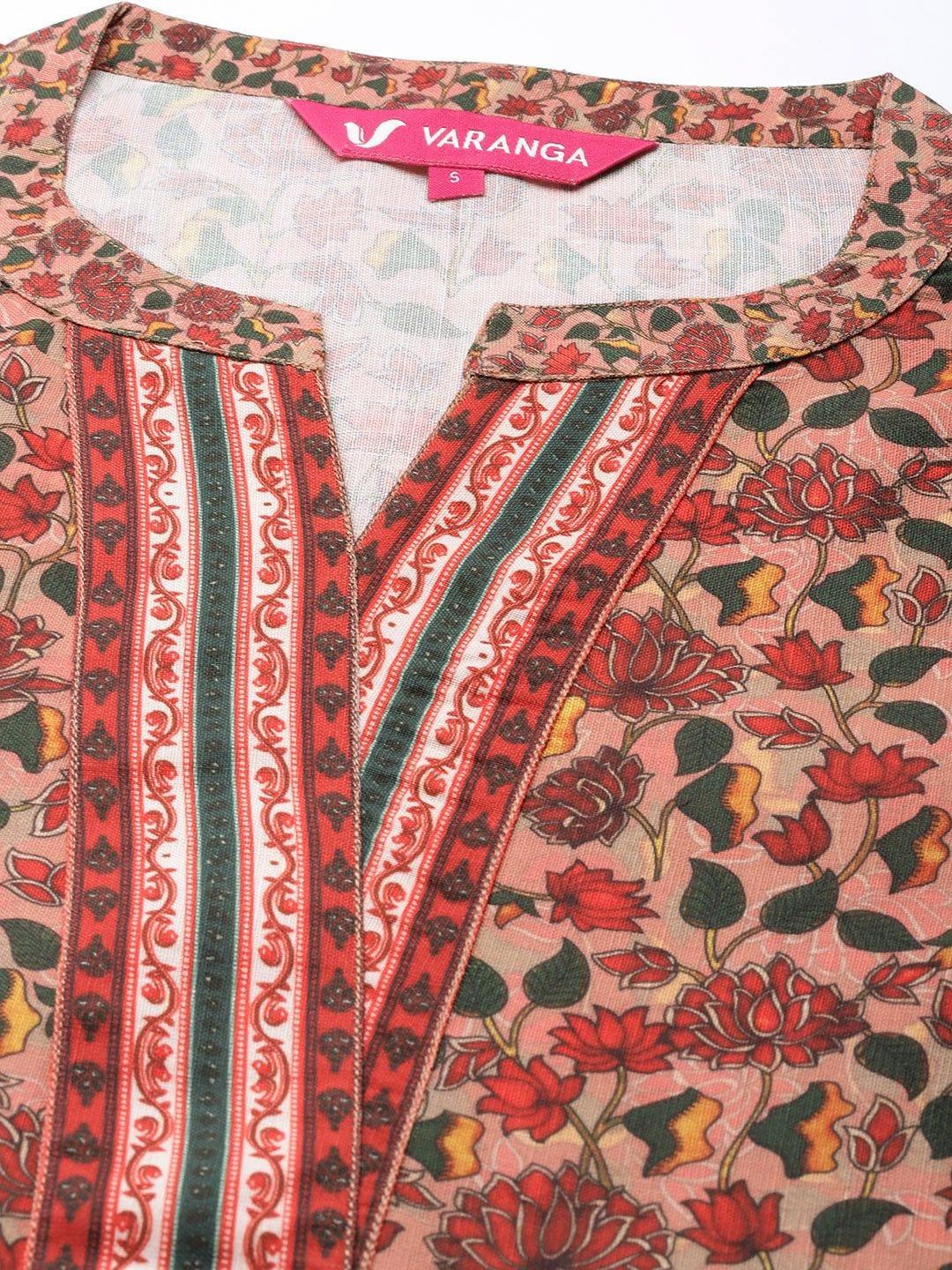 Varanga peach floral printed kurta paired with printed plazzo - Indiakreations